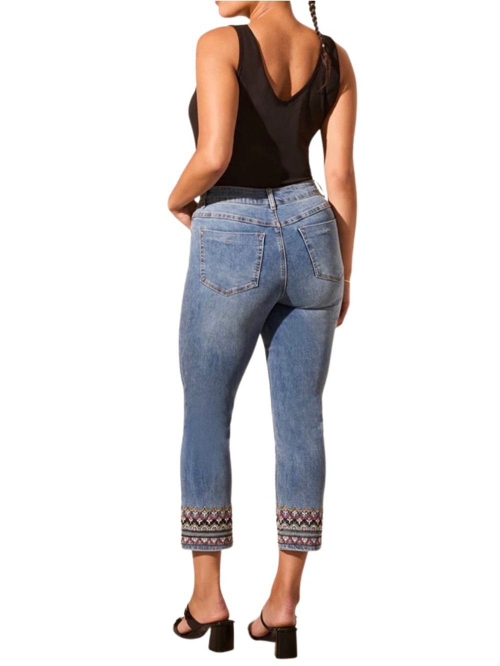 Tribal Audrey Crop Jeans Embroidered Hem NWT Sz 6 - Picture 4 of 7
